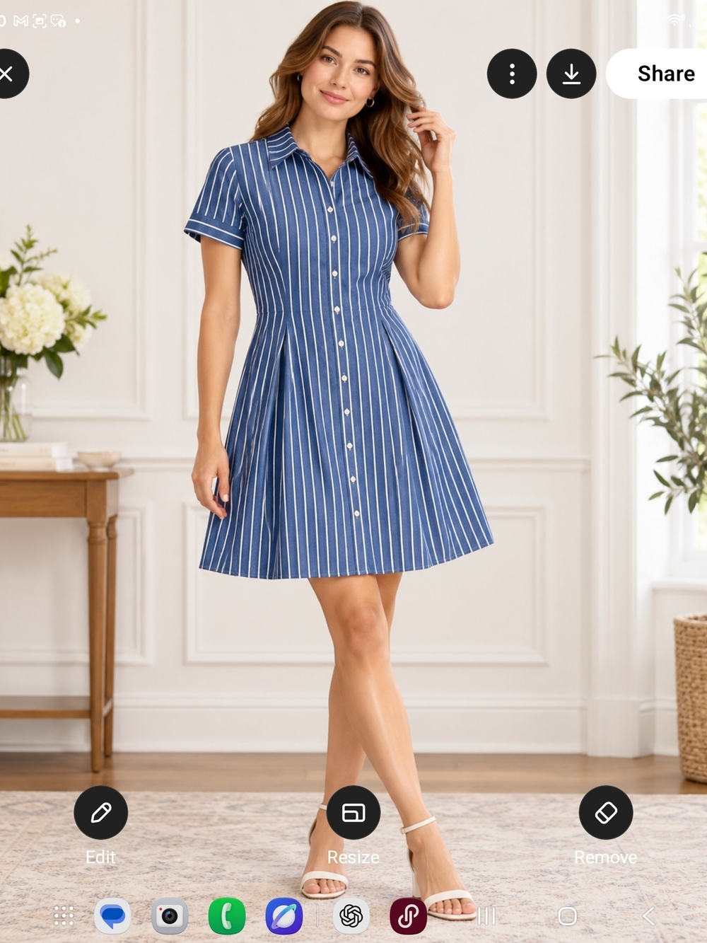 Blue Striped Button-Front Shirt Dress